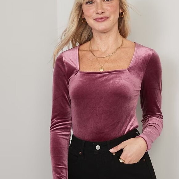 Square Neck long sleeved Velvet Bodysuit - Picture 1 of 5